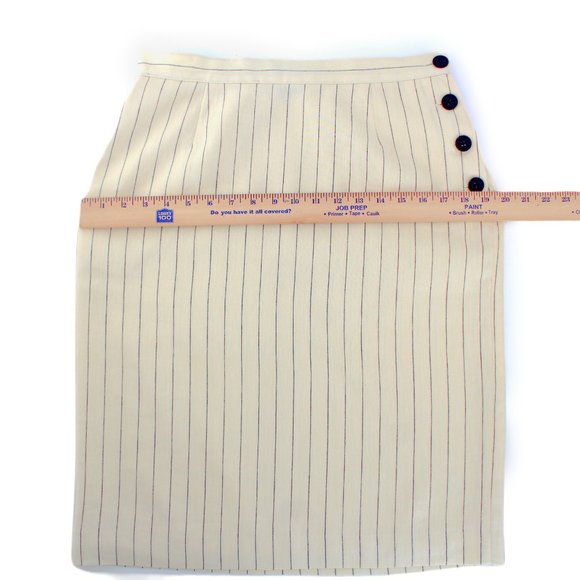 Ralph Lauren Linen Wool Straight Skirt Side Buttons Navy Cream Stripe - Picture 5 of 9